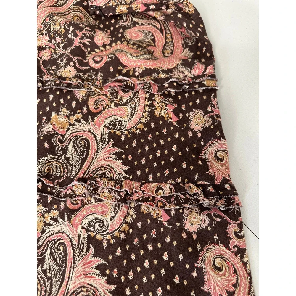Tapemeasure Tiered Linen Ruffle Midi Skirt Size 16 Brown Paisley Boho - Picture 7 of 11